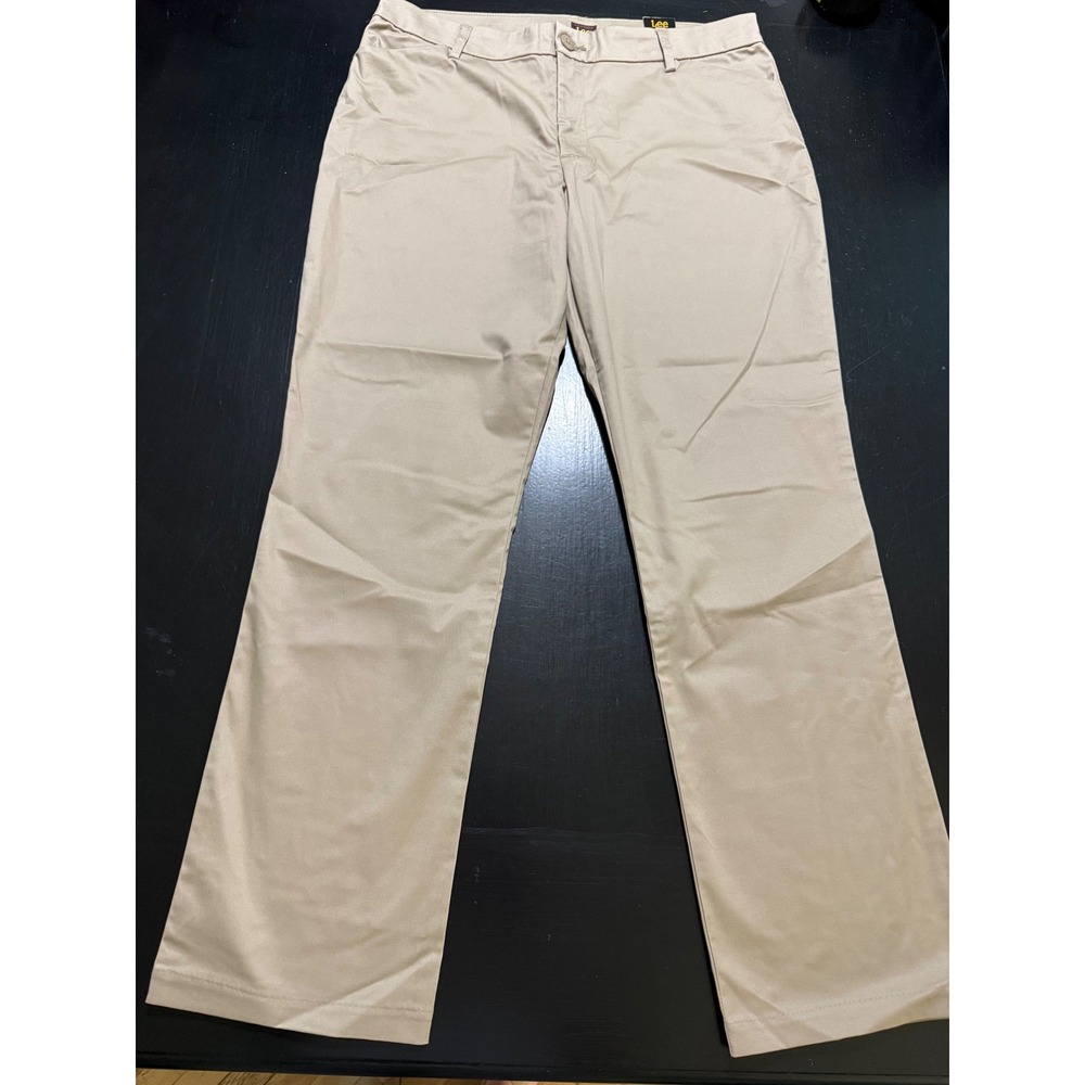 Lee Womens Khaki Chino Pants Med Brown Wrinkle Free Straight Leg 14 Avg 4637578